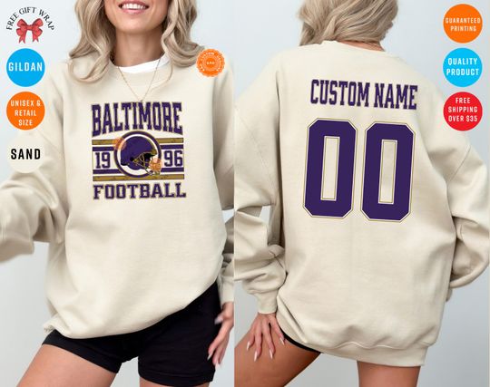 Discover Custom Baltimore Football Sweatshirt: Unisex Jersey Sweater, Personalized Name And Number On The Back