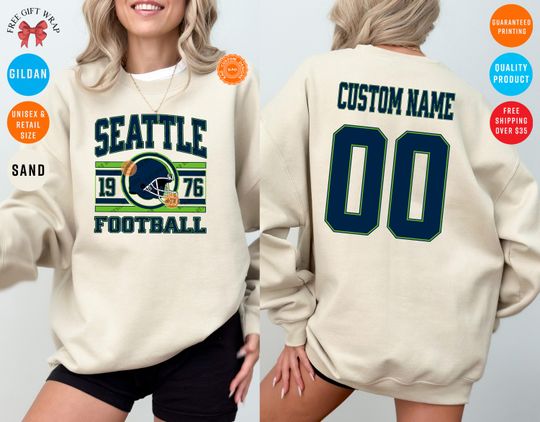 Discover Custom Seattle Football Sweatshirt: Unisex Jersey Sweater, Personalized Name And Number On The Back