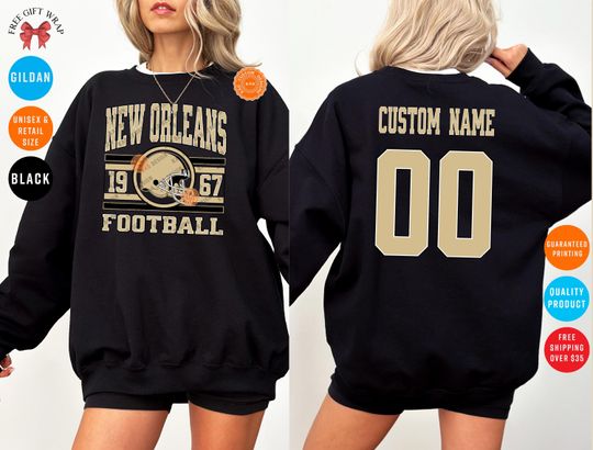 Discover Custom New Orleans Football Sweatshirt: Your Name And Number, Saint Jersey Sweater, Sports Shirts