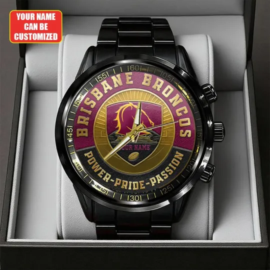 Discover Personalized Brisbane Broncos Black Stainless Steel Watch