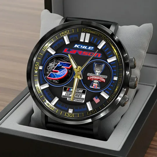 Kyle Larson 2025 NASCAR Cup Series Champion Black Stainless Steel Watch