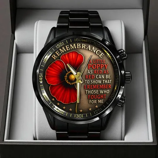 Discover Poppy Remembrance Military Black Stainless Steel Watch