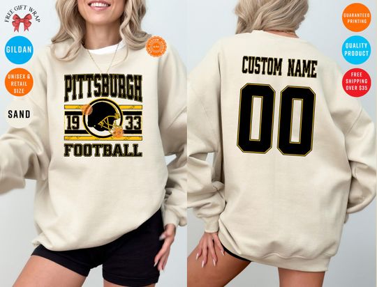 Discover Custom Pittsburgh Football Sweatshirt: Personalized Name & Number On The Back, Steel Jersey Sweater