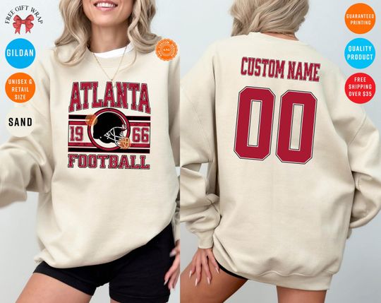 Discover Custom Atlanta Football Sweatshirt: Personalized Name & Number On The Back, Falcon Jersey