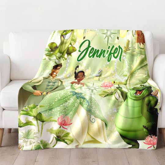 Discover Personalized Watercolor Princess and Frog Fleece Blanket, Baby Blanket, Princess Birthday Girl Gift, Custom Name Blanket For Kid