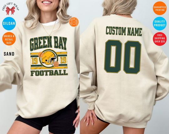 Discover Custom Green Bay Football Sweatshirt: Personalized Name & Number On The Back, Packer Jersey
