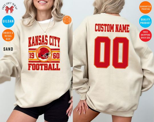 Discover Custom Kansas City Football Sweatshirt: Personalized Name & Number On The Back, Player Jersey Sweater