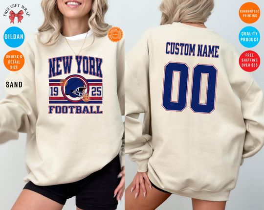 Discover Custom New York Football Sweatshirt, Personalized Name & Number On The Back, Giant Jersey