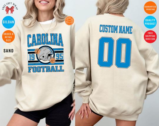 Discover Custom Carolina Football Sweatshirt: Personalized Name & Number On The Back, Panther Jersey
