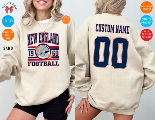 Discover Custom New England Football Sweatshirt: Patriot Crewneck Jersey, Personalized Name And Number Shirts