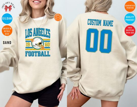 Custom Los Angeles Football Sweatshirt: Charger Crewneck Jersey, Personalized Name And Number Shirts