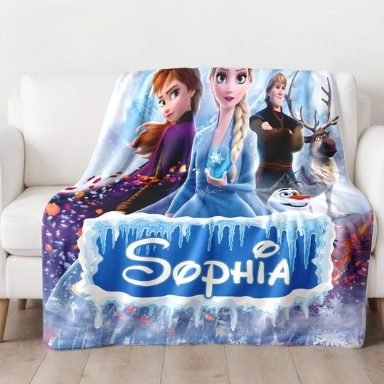 Discover Personalized Main Characters In Icy Place Plush Fleece Blanket, Animated Movie Blanket, Magic Kingdom, Birthday Gift, Home Decor