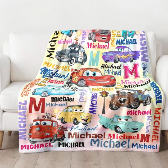 Discover Personalized Car Movie Blanket, Characters Blanket, Magic World Birthday Boy Blanket Gift, Cartoon Fleece Blanket, Cartoon Quilt
