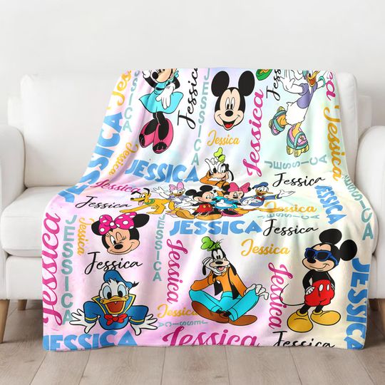 Discover Personalized Mouse and Friend Blanket, Custom Name Castle Baby Fleece Blanket, Magic Kingdom Christmas Gift for Kids