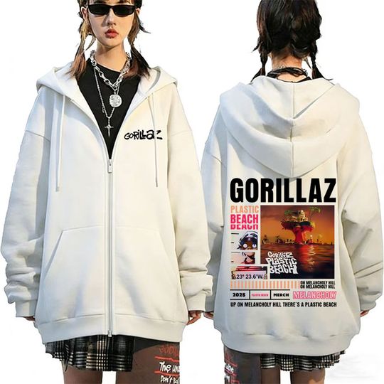 Discover Rock Band Gorillaz The Mountain Tour 2026 Zipper Hoodie Men Women Fashion Retro Zip Up Jacket Men's Oversized Zip Up Sweatshirt