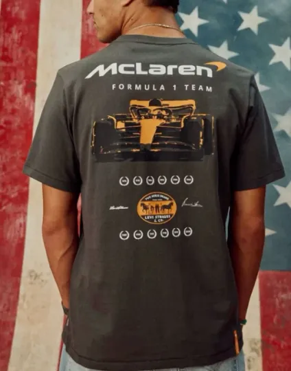 Discover Orange F-1 Car T-Shirt Vintage Racing Signature Print Unisex Fan Gift