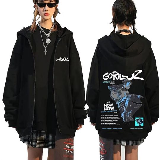 Discover Rock Band Gorillaz The Now Now Album Graphic Zipper Hoodie Men Women Clothing Hip Hop Fashion Oversized Zip Up Jacket Sweatshirt