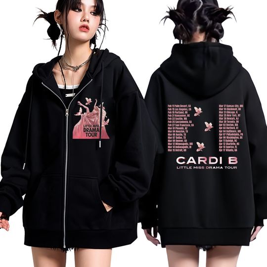 Discover Cardi B Little Miss Drama Tour 2026 Graphic Zipper Hoodie Men Women Aesthetic Coat Long-sleeved Fleece Casual Zip Up Sweatshirts