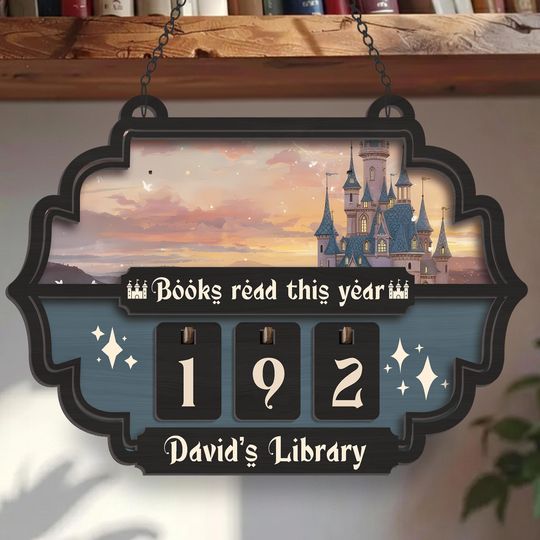 Discover Sunset Castle Book Tracker Sign, Custom Books Read This Year Display