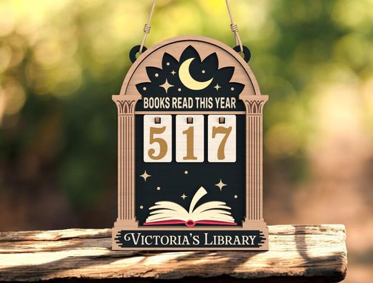 Discover Hanging Reading Tracker Laser Cut File, Personalized Library Sign, Flip Number Book Counter