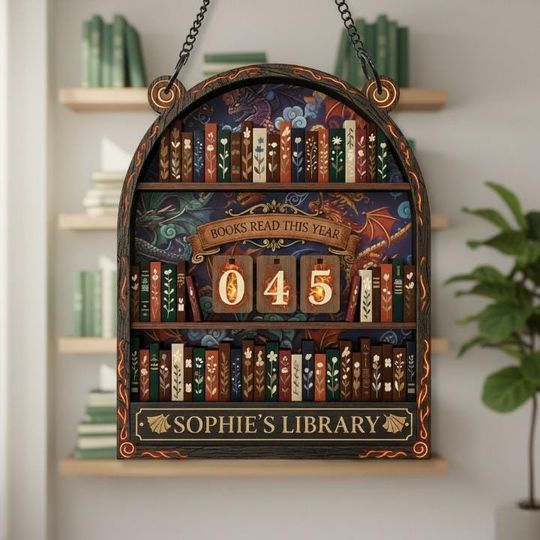 Discover Personalized Dragon Reading Journal, Books I Read This Year Tracker Sign, Wood Bookshelf