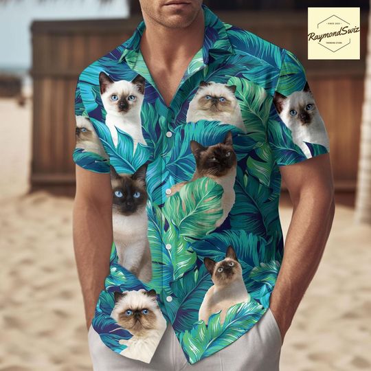 Discover Siamese Cat Button Shirt, Cat Hawaiian Shirt, Aloha Shirt Holiday, Siamese Tropical Hawaiian Shirt, Beach Shirt, Vacation Outfit