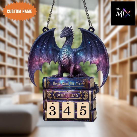 Galaxy Dragon Book Tracker Sign, Fantasy Dragon Library Decor ,Books Read This Year, Reader Gift