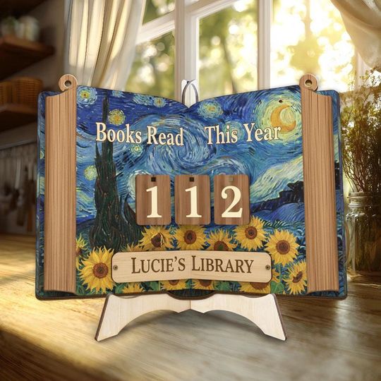 Starry Night Reading Tracker Sign, Personalized Books Read This Year Sign, Custom Name Library Decor, Book Lover Gift