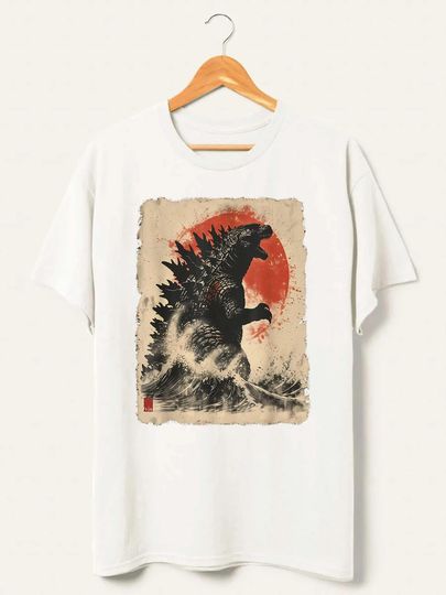 Discover King of the Monsters Inspired T-Shirt, Red Sun Ocean Wave Graphic Tee, Japanese Movie Fan Gift.