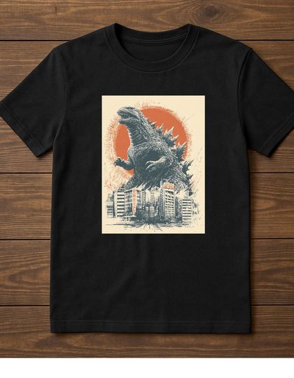 Discover Retro Vintage Japanese god zilla Great Wave T-Shirt, god zilla and the Wave Youth Shirt, King of the Monsters Adult Youth Kids Shirt