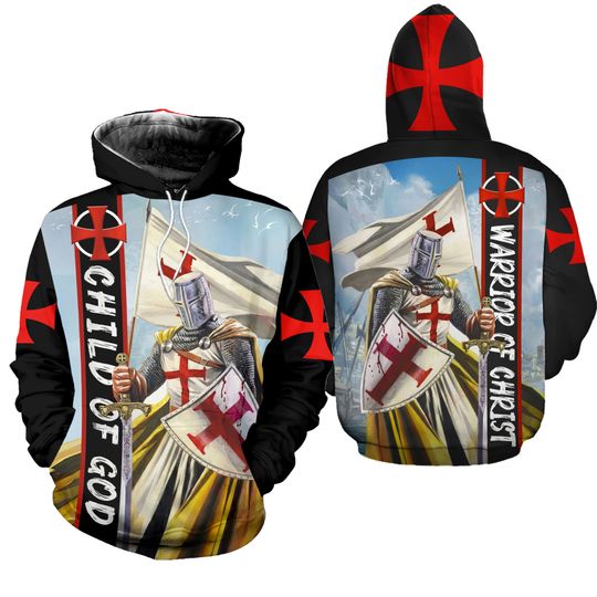 GOD CHILD OF GOD WARRIOR OF CHRIST RIBBON TEMPLAR 3D HOODIE Us Size Best Price