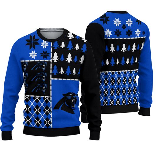 football Team Apparel Carolina Panthers As L Unisex Blue Mascot Christmas Sweater EUC