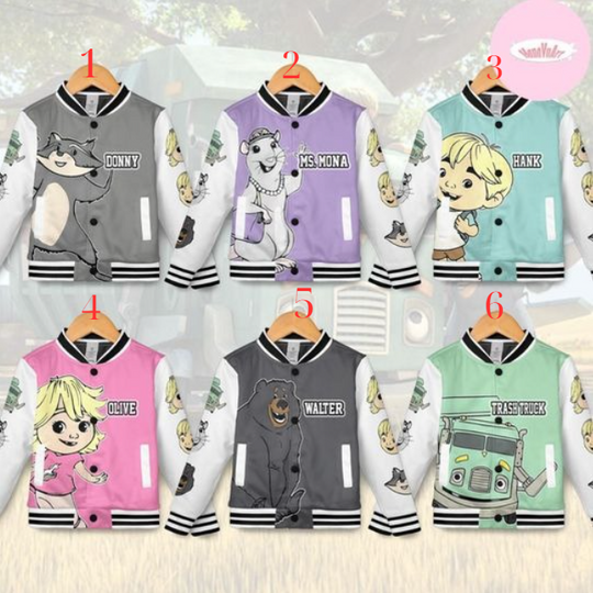 Personalized Trash Truck Baseball Jacket, Hank Trash Truck Walter Olive Kids Youth Adult Baseball Team