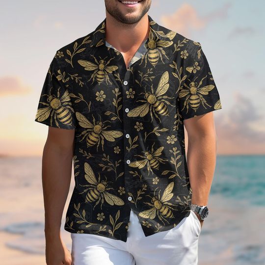 Discover Star Wars Bees Hawaiian Shirt, Button Up Summer Shirt, Beach Outfit, Star Wars Gift for Men, Star Wars Bees Merch, Gift for Disney Fan