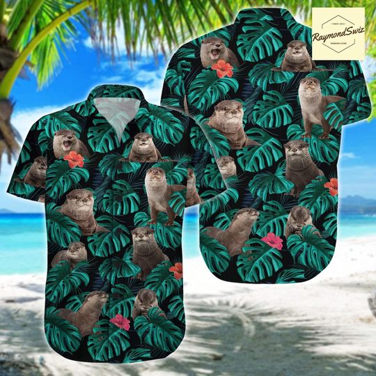 Otter Hawaiian Shirt, Otter Button Up Shirt, Summer Outfit for Otter Lovers, Sea Otter Gifts for Men