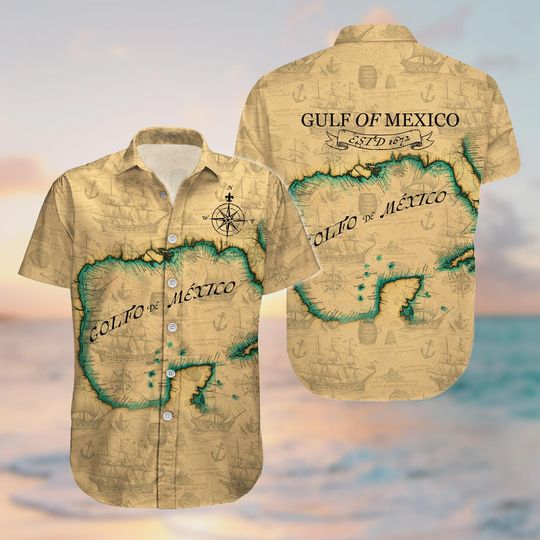 Discover Gulf of Mexico Hawaiian Shirt, Button Up Summer Shirt, Beach Outfit, Gulf Coast Gift, Gulf of Mexico, Gift for Beach Lover