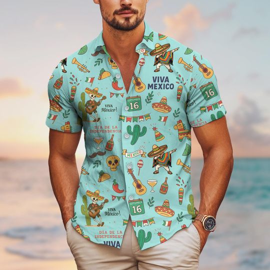 Discover Tacos Burritos Mexico Hawaiian Shirt, Button Up Summer Shirt, Fiesta Outfit, Taco Gift, Tacos Burritos Hawaiian, Gift for Taco Lover