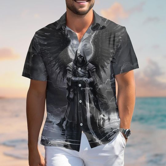 Discover Death Angel Hawaiian Shirt, Button Up Summer Shirt, Spooky Beach Outfit, Horror Gift for Men, Gift for Horror