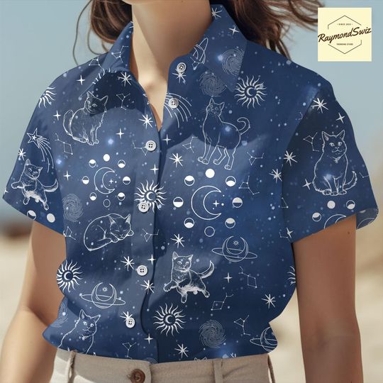Discover Cat Hawaiian Shirt, Cat Button Shirt, Gifts for Women, Gifts for Men, Tropical Cat Aloha Shirt, Cute Cat Beach Outfit, Felin