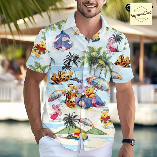 Discover Pooh Winnie The Pooh Button Shirt, Pooh Winnie The Pooh Gifts for Men, Tropical Hawai Tee, Pooh and Friends Outfit