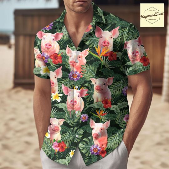 Discover Pig Hawaiian Shirt, Pig Button up Holiday, Pig Gifts for Funny, Pig Tropical Summer Beach Shirt, Pig Admirer Gifts, Pig Button Shirt