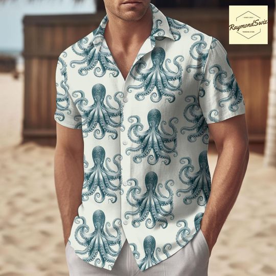 Discover Ocean Octopus Hawaiian Shirt, Octopus Button up Gifts for Men, Women, Octopus Hawaiian Shirt, Nautical Octopus Aloha Shirt, Sea Creature