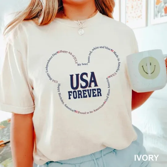Discover Disney Mickey Head USA Forever Patriotic Ivory Comfort Colors T-shirt