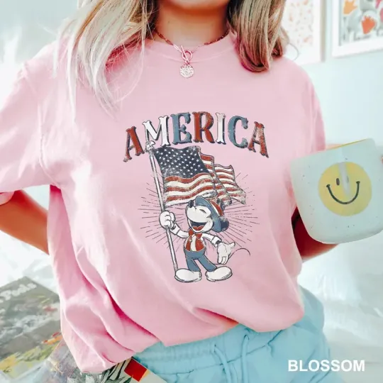Discover Disney Mickey Mouse Retro America Flag Blossom Comfort Colors T-shirt