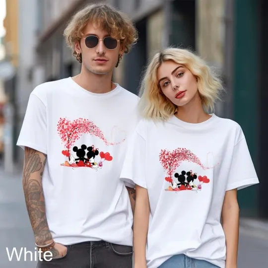 Discover Disney Mickey And Minnie Valentines Love Tree White Comfort Colors T-shirt