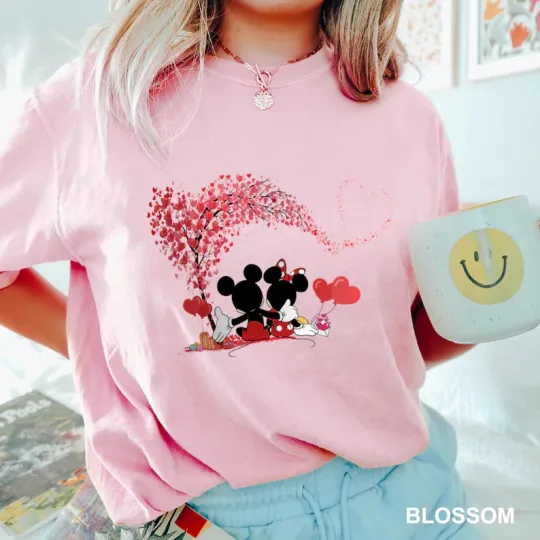 Discover Disney Mickey And Minnie Valentines Love Tree Blossom Comfort Colors T-shirt