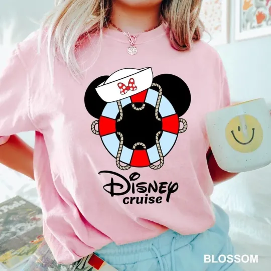 Discover Disney Mickey And Minnie Mouse Cruise Head Logo Blossom Comfort Colors T-shirt