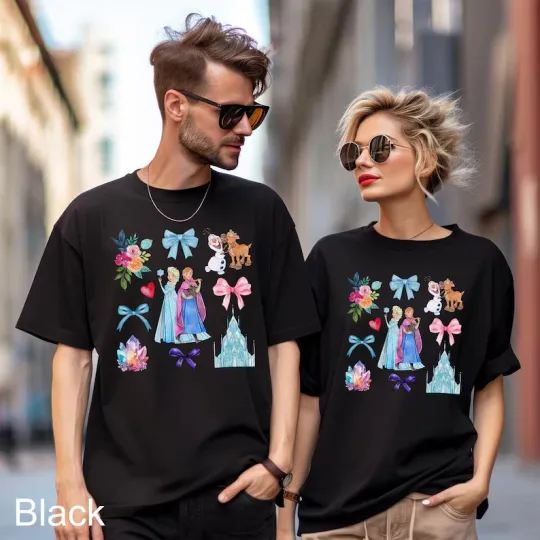 Discover Disney Frozen Elsa Anna Coquette Bow Black Comfort Colors T-shirt