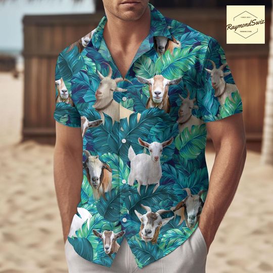 Goat Hawaiian Shirt, Funny Goat Aloha Shirt, Summer Shirt, Farm Animal Beach Shirt, Goat Lover Gift