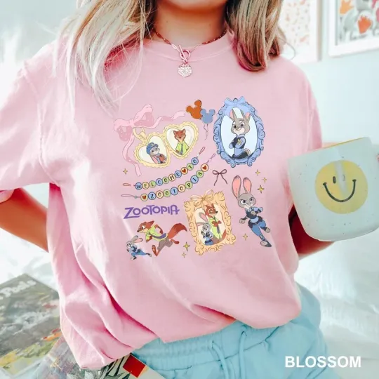 Discover Disney Zootopia Judy Nick Coquette Watercolor Blossom Comfort Colors T-shirt